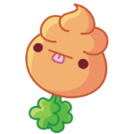 An orange Spoopy resembling a very fat carrot with green leaves coming out of his bottom.