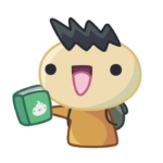 A Yoshi wearing brown with a packed rucksack and a green book with a Spoopy logo on the cover.