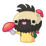 A Churse with a backpack holding a big mushroom. He has a couple of mushrooms sprouting from his head.