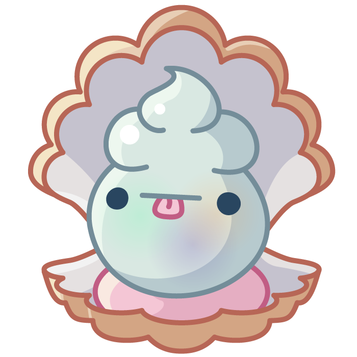 A pearlescent Spoopy pearl sitting on a clam's tongue in a clam shell.