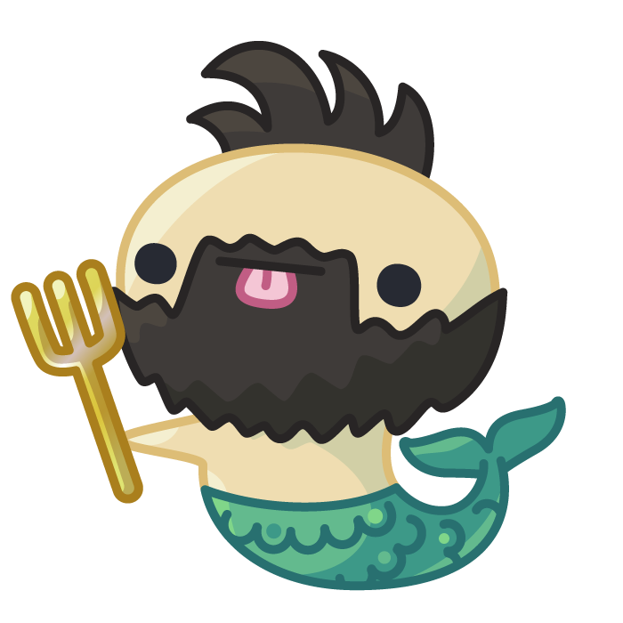 A Churse with an aquamarine colored mermaid tail holding a golden trident fork.