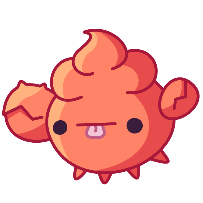 A red orange Spoopy with one big claw and a smaller claw looking concerned.